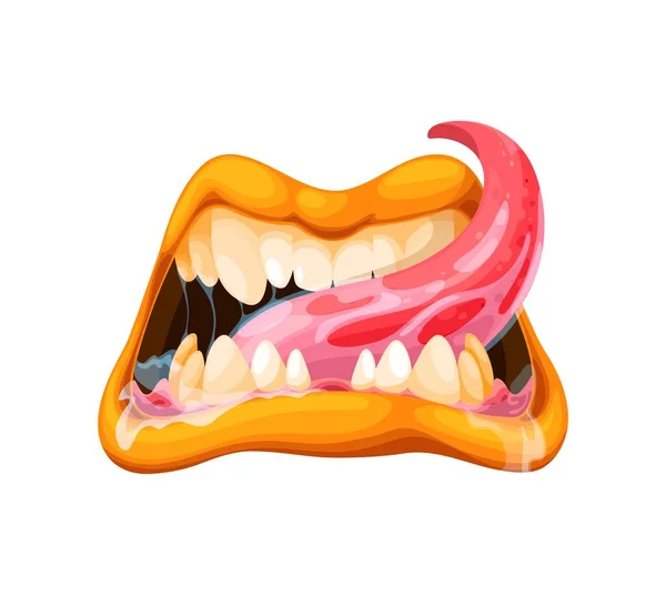 Cartoon Monster Jaws Mouth Teeth Tongue Vector Alien Open Toothy —  Vetores de Stock