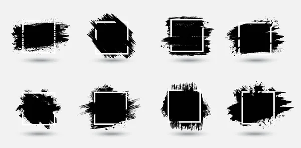 Grunge Frames Set Paint Strokes Texture Vector Backgrounds Black Ink — Vetor de Stock