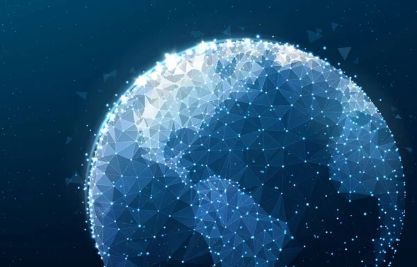 Wereld Bol Met Lage Polys Gloeiende Stippen Wereldwijd Digitaal Netwerk — Stockvector