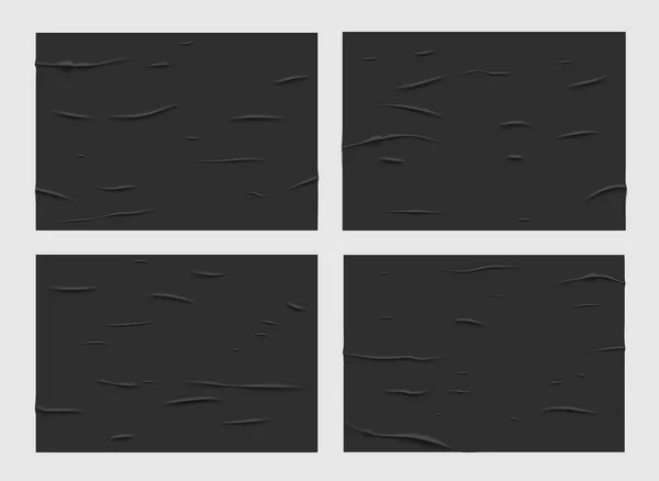Černé Lepené Plakáty Mokrého Papíru Vrásčitá Zmačkaná Textura Vektor Zmačkal — Stockový vektor