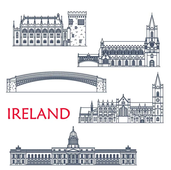 Irlandia Zabytków Architektury Budynki Dublin Zwiedzanie Ikony Wektorowe Irish Penny — Wektor stockowy