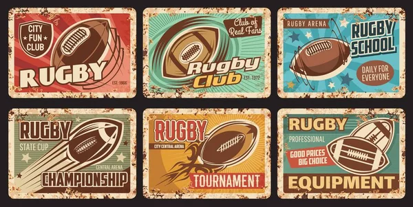Rugby Sport Plaque Métal Rouillé Tournoi Championnat Ville Plaques Étain — Image vectorielle