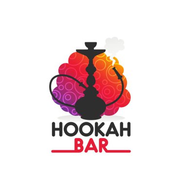 Shisha ya da Nargila siyah silueti olan nargile bar ikonu. İzole nargile, kâse, cam vazo, hortum ve duman bulutu amblemi, Arapça veya Türkçe hooka salon kulübü ve kafe tasarımı içeren boru ağzı.