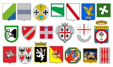 İtalyan bölgeleri hanedanlık, İtalya da arma kürkü. Abruzzo, Basilicata ve Calabria vektör blazon, Emilia-Romagna, Friuli-Venezia Giulia, Lazio ve Liguria, Lombardia, Marche ve Molise, Piemonte