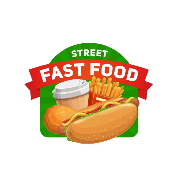 Street Fastfood Ikon Tegnefilm Vektor Hotdog Med Pølse Salat Sennep – Stock-vektor