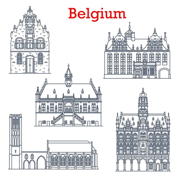 Bélgica Monumentos Arquitectónicos Edificios Turísticos Ciudad Icono Las Iglesias Bélgica — Vector de stock