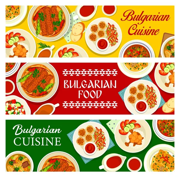 Βουλγαρική Κουζίνα Πανό Τροφίμων Πιάτα Της Βουλγαρίας Και Γεύματα Γεύματος — Διανυσματικό Αρχείο