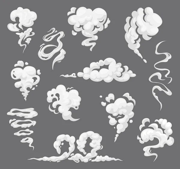 Nubes Dibujos Animados Flujos Humo Humeante Explosiones Vapor Smog Nubes — Vector de stock