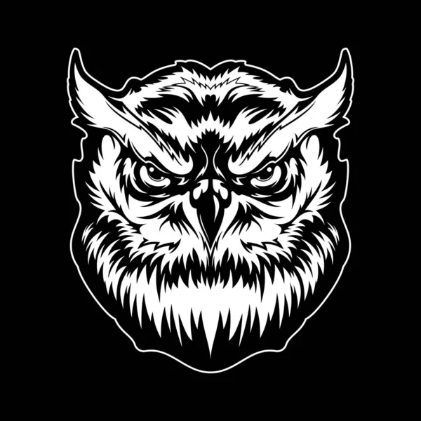 Great Horned Owl Bird Head Shirt Print Animal Mascot Monochrome — Stock Vector