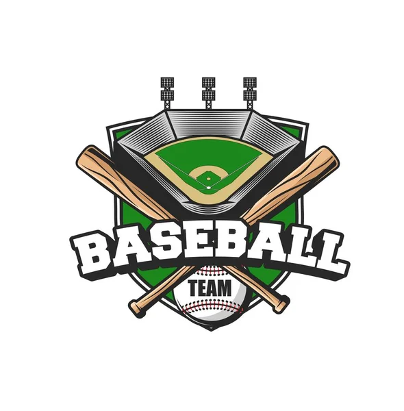 Baseball Sport Team Icon Vector Ball Crossed Bats Stadium Baseball — Stock Vector