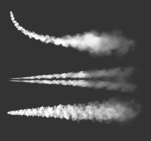 Sendas Químicas Aviones Sendas Humo Aviones Vectoriales Nubes Chorro Curva — Archivo Imágenes Vectoriales