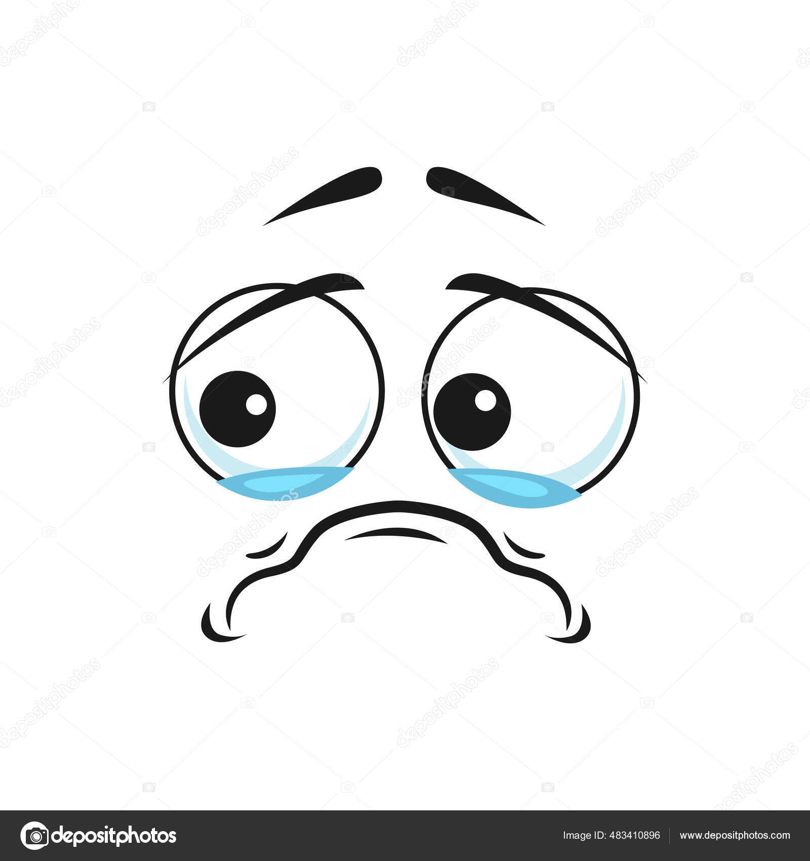 Emoticon Upset Com Ícone Isolado Expressão De Rosto Triste. Emoji Infeliz  Do Vetor Com Expressão De Tristeza Ofendida, Tristeza, Luto E Tristeza.  Smiley Triste Entediado Com Olhos Grandes Deprimidos, Boca Curvada Para