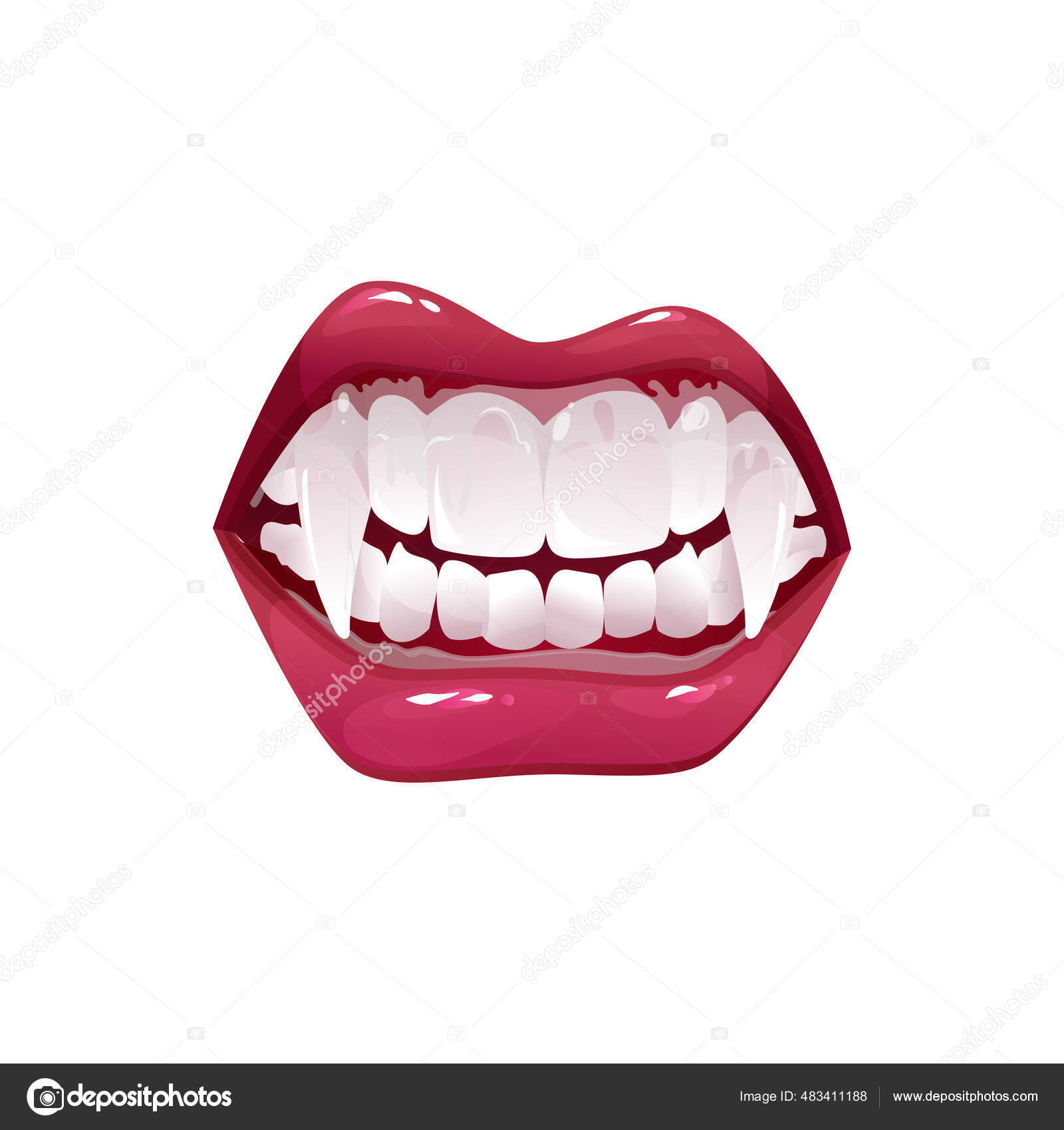 Boca Do Vampiro Com Ícone Do Vetor Das Presas. Os Desenhos Animados Que  Sorriem Lábios Vermelhos Fêmeas Com Dentes Pontiagudos Longos Expressam A  Emoção Feliz, Riso Isolado No Fundo Branco Royalty Free