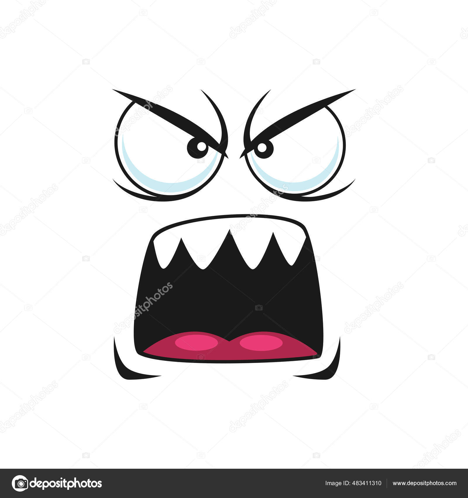 Vetor de rosto de grito zangado de desenho animado gritando ou