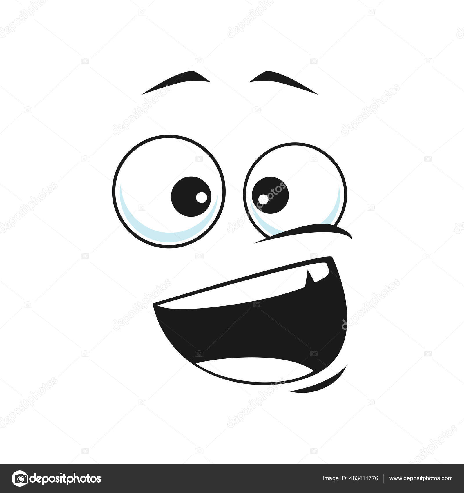 Loudly screaming emoji face, shocked emoticon in bad mood isolated scared  face expression. Vector frightened horror face expression crazy screaming  emoticon, shouting smiley with wide open mouth Stock Vector