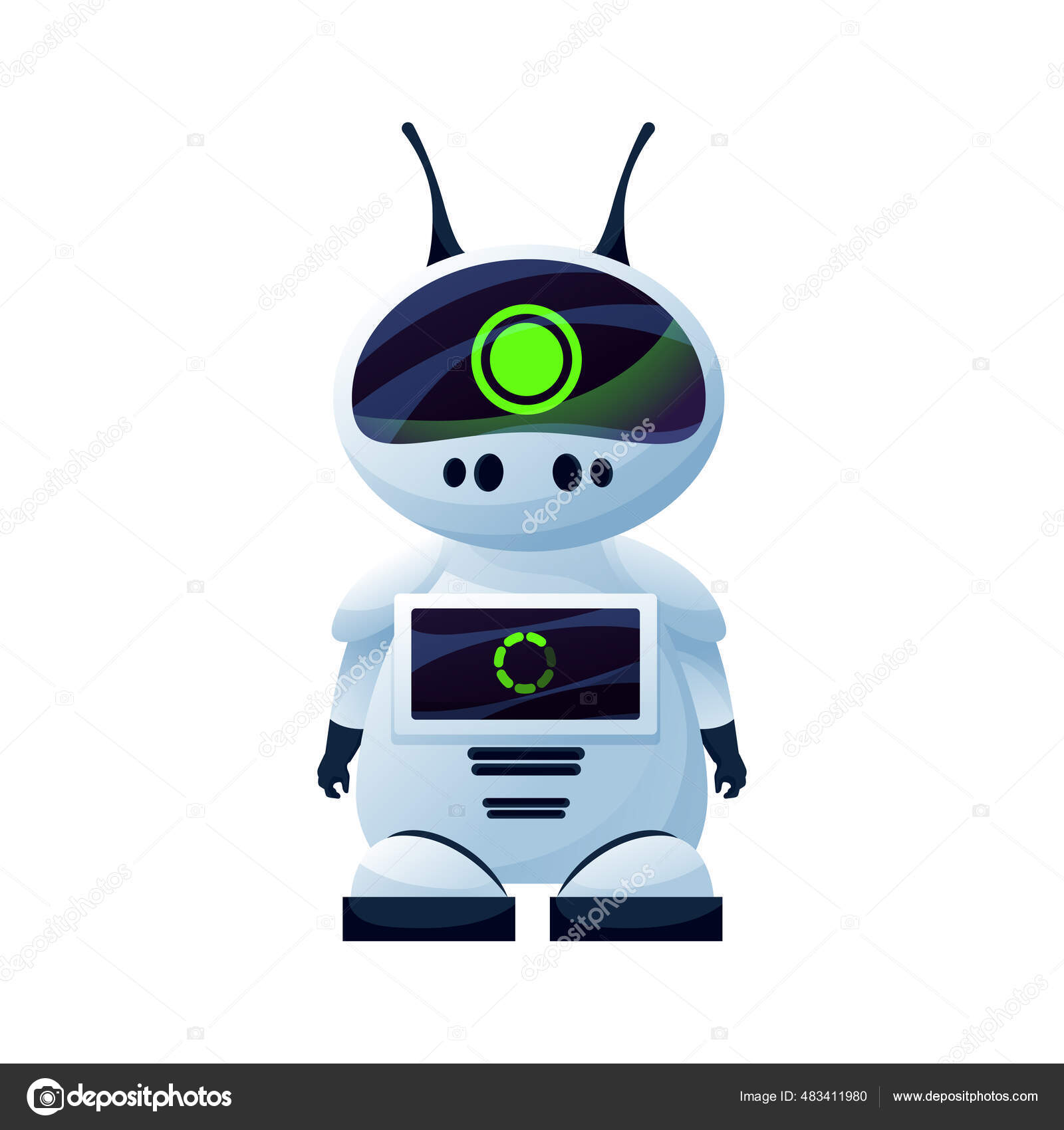 Cute Robot with heart. Cartoon Science Technology Concept Isolated