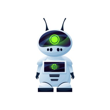 Anten izole edilmiş yapay zeka dijital robotu. Vector insansı robot otomasyonu, plastik yüksek teknoloji karakteri, modern stil robot robotu. Robot mekanik bilim kurgu androidi