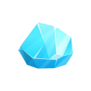 Buz kristali veya buzdağı taşı, donmuş cam ve kar, vektör ikonu. Soğuk mavi don ya da donmuş su buz saçağı küp ya da blok, buz kristali mücevheri, izole buz kuvars mücevheri