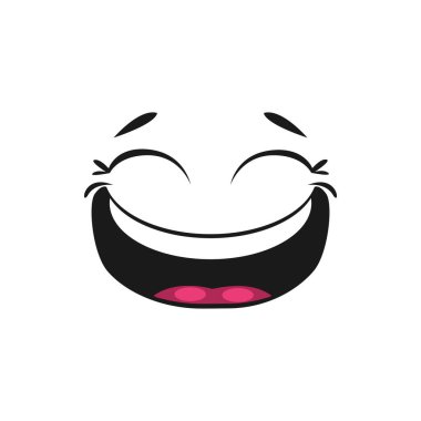 Gülen bir gülümseme, kocaman bir ağız ve göz kırpan bir sevinç. Mutlu gülen emoji vektörü, gülen surat ifadesi. Tatmin olmuş avatar ifadesi, göz kırpan komik adam kafası, komik şaka işareti.