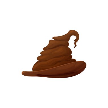 Çizgi film cadı şapkası vektör ikonu, kenarlı kahverengi katlanmış sihirbaz başlığı, büyücü cadılar bayramı kostümü, beyaz arka planda izole edilmiş büyücü ya da büyücü şapkası.