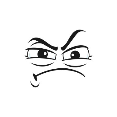 İri gözlü, depresif karakterli, asabi bir gülümseme. Vektör üzgün surat ifadesiyle üzgün ya da sıkılmış yüz ifadesiyle üzgün. Mutsuz, şüpheli emoji üzgün kafayı gücendirdi