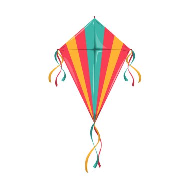 İpli renkli uçurtma izole edilmiş yaz festivali bayramı sembolü. Uçurtma gibi uçan nesne, yaylı spor objesi, kuyruklu Uttarayan festivali sembolü, Sankantri festivali.