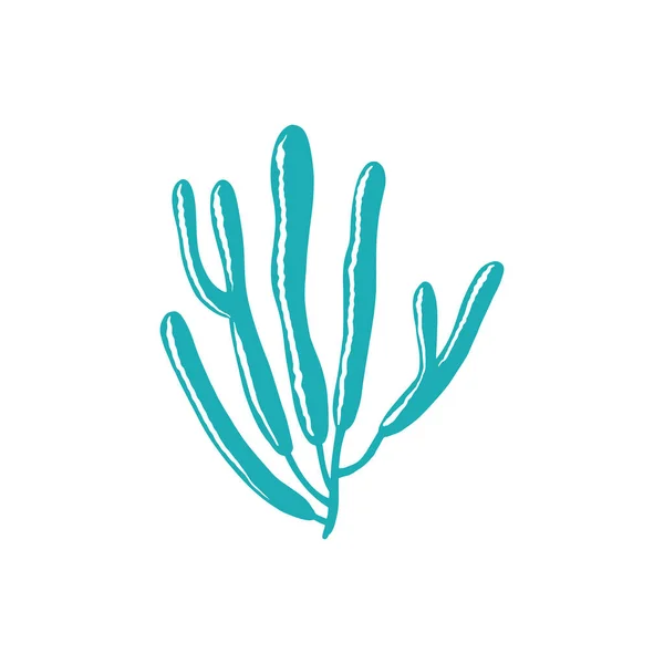 软尖角泡珊瑚隔离珊瑚礁植物 矢量蓝色泡沫尖海葵 水下软珊瑚水族馆和水箱装饰 有尖锐分枝的矢状指状珊瑚 奇异的海底植物 — 图库矢量图片