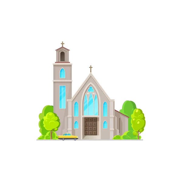 Katolikus Templom Épület Vektor Ikon Középkori Katedrális Gótikus Boltíves Ablakokkal — Stock Vector