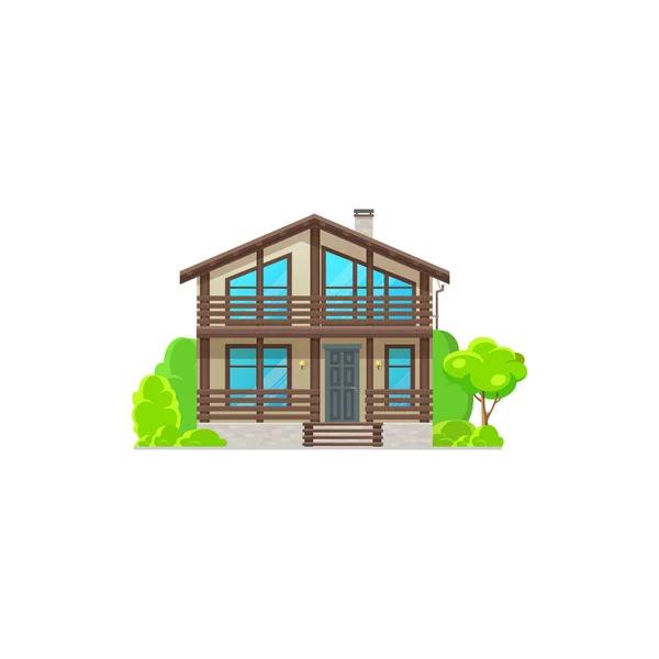 Modernes Haus Mit Fenstern Holzchalet Oder Villa Flache Cartoon Symbol — Stockvektor