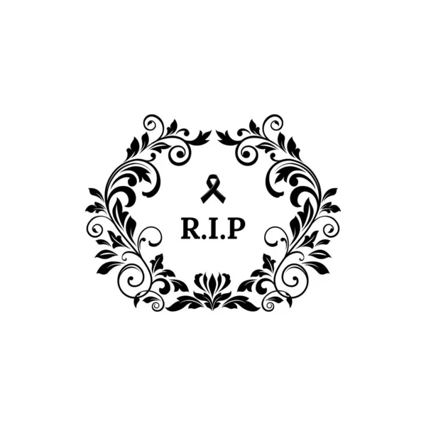 Letras Rip Marco Funerario Floral Dolor Adornado Con Cinta Dolor — Archivo Imágenes Vectoriales