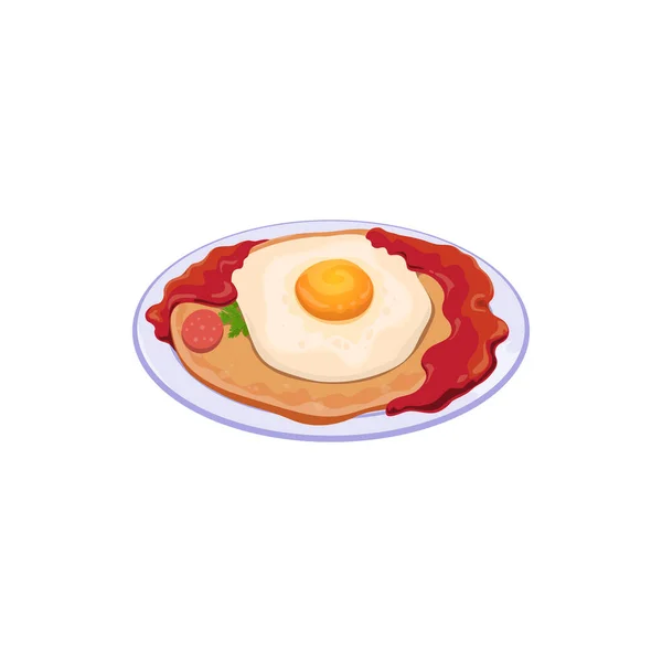 Œuf Frit Sur Tortilla Maïs Huevos Rancheros Sur Assiette Isolé — Image vectorielle