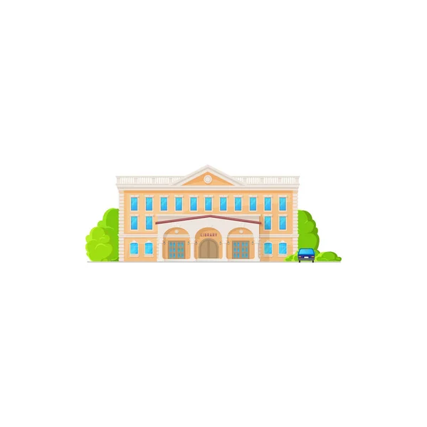 フラット漫画ベクトルアーキテクチャの図書館の建物のアイコンは 隔離された 学校や大学図書館 玄関と窓 古典的なレトロ教育建築ファサードの公共図書館 — ストックベクタ