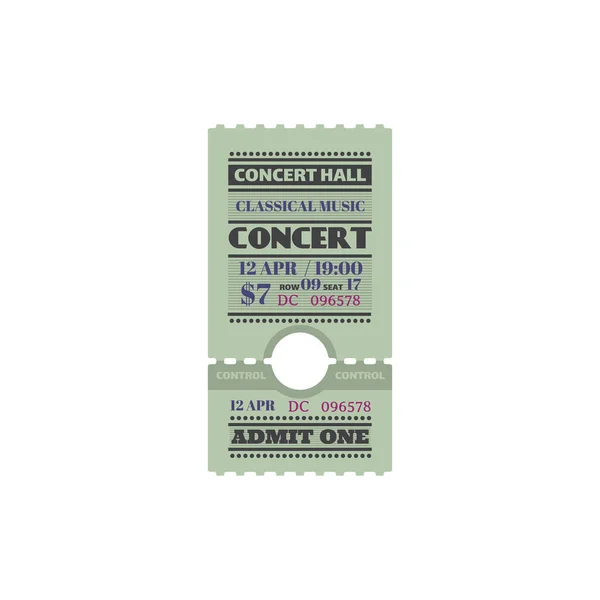 Retro Ticket Uitnodiging Orkest Symfonie Live Muziek Het Podium Concertzaal — Stockvector