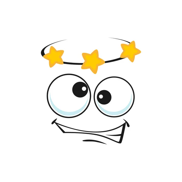 Cara Tonta Dos Desenhos Animados Emoji Tontura Vetorial Com Estrelas —  Vetores de Stock