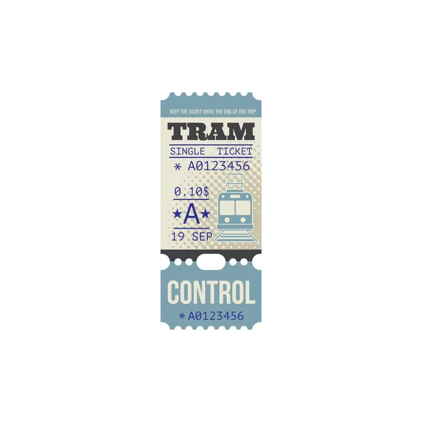 Ретро Трамвай Билет Изолированный Шаблон Купон Трип Бумага Перфорированной Линии — стоковый вектор
