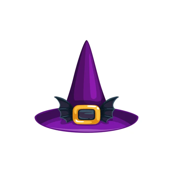 Cartoon Witch Hat Vector Icon Violet Magician Headwear Golden Buckle — Stock Vector