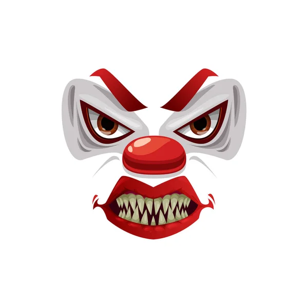 Korkunç Palyaço Yüzü Ikonu Ürkütücü Makyajlı Komik Sırıtış Maskesi Kırmızı — Stok Vektör