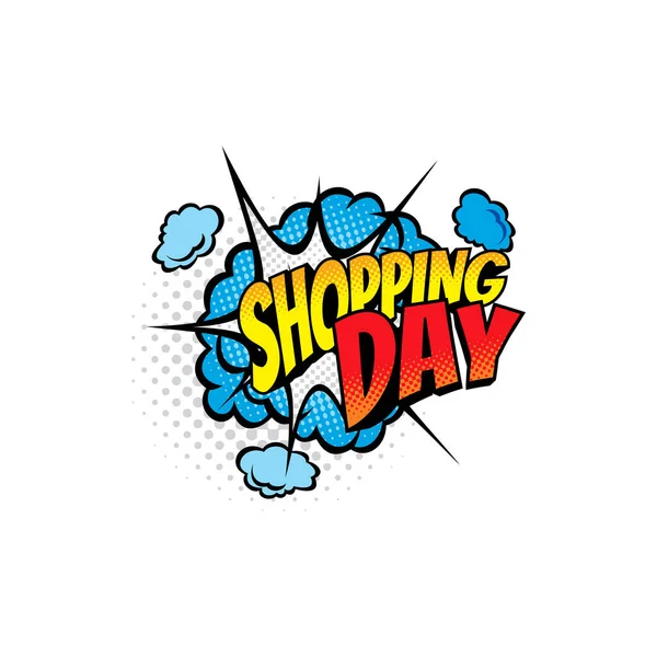 ショッピングの日絶縁ベクトルアイコンのためのコミックバブル 漫画ポップアート割引プロモーションのためのレトロサウンドクラウド爆発爆発音 ブームバンカラフルなハーフトーン素晴らしいサイン — ストックベクタ