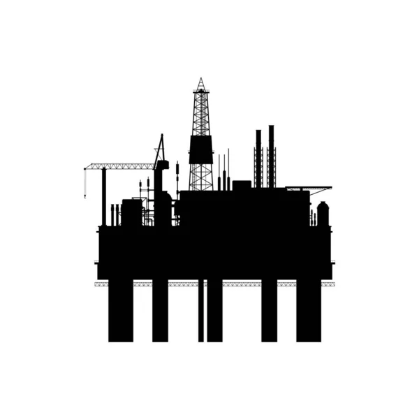 Drilling Factory Platform Rig Ndustrial Buildings Chemical Factory Silhouette Isolated — Stock Vector