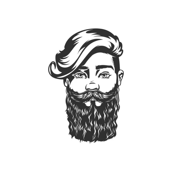 Handsome Male Stylish Hairstyle Brutal Hipster Portrait Isolated Monochrome Icon — Stock Vector