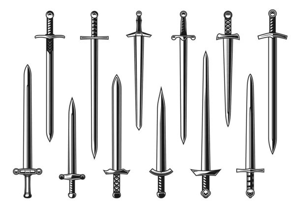 Europäische Ritter Gerade Schwerter Vektor Design Mit Waffe Der Mittelalterlichen — Stockvektor