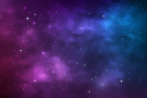 宇宙銀河星雲 星やスターダスト 青と紫の現実的な明るさと輝く星とベクトル宇宙背景 カラフルなコスモス無限の夜空の壁紙の背景 — ストックベクタ