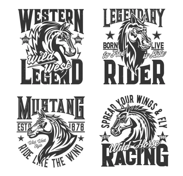 Odciski Koszuli Wyścigów Konnych Przejażdżki Konne Ikony Wektorowe Klubu Rodeo — Wektor stockowy