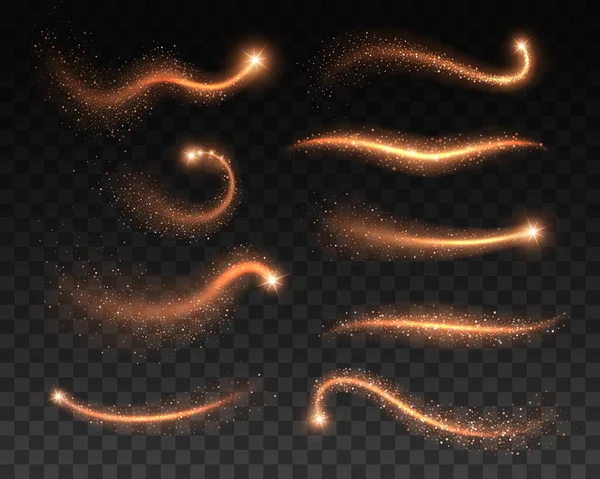 Şeffaf Arkaplanda Altın Yıldız Tozu Parıltılar Sihirli Taşıyıcı Altın Yıldız — Stok Vektör