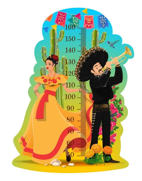 График Роста Детей Мексиканские Мариачи Женщина Табаско Платье Цветы Кактус — стоковый вектор