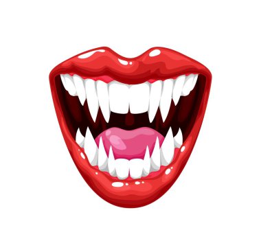 Vampir çenesi, ağız ve dişler, korkunç palyaço canavarı ya da gülümseyen dişler, vektör düz çizgi film ikonu. Canavarın korkunç Cadılar Bayramı yüzü, vampir Drakula 'nın korkunç gülümseme maskesi diş ve çeneler, şeytan veya şakacı gaddar