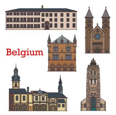 Lüksemburg şehir simgeleri, mimari binalar, vektör gezileri. Saint Willibrord Bazilikası, Echternach, Grand Dük ve Lüksemburg Belediye Binası Stadhaus ve Cizvit Koleji Manastırı
