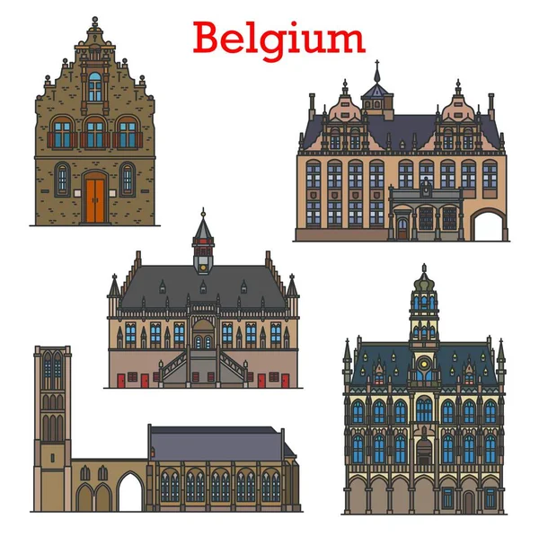 Belgique Voyage Des Monuments Architecture Vecteur Des Bâtiments Touristiques Ville — Image vectorielle