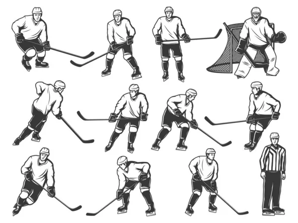 Ijshockeyspelers Sportteam Scheidsrechter Schaatsbaan — Stockvector