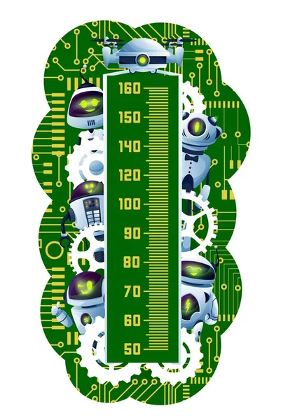 Gráfico Altura Crianças Robôs Desenhos Animados Andróides Placa Circuito Medidor — Vetor de Stock